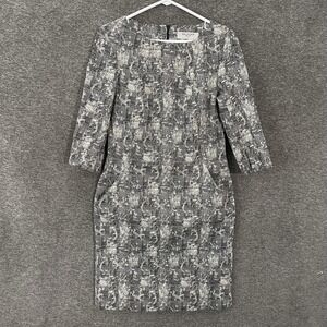 MM.LaFleur Dress Womens‎ 8 Gray Jacquard Sheath 3/4 Sleeve Knee Length Work